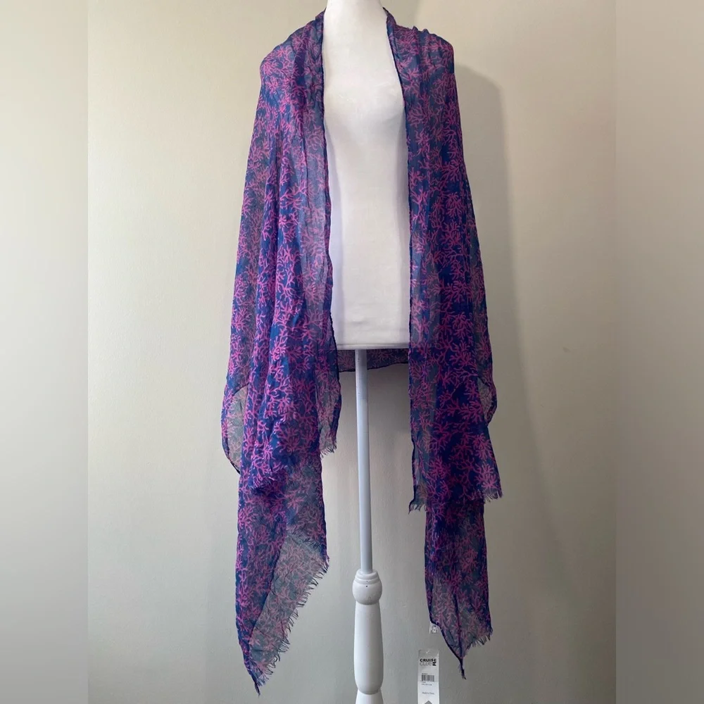 *NWT* Cruise Club Coral Reef Navy & Pink Scarf Shawl Nautical Coastal Vacation - Picture 5 of 7